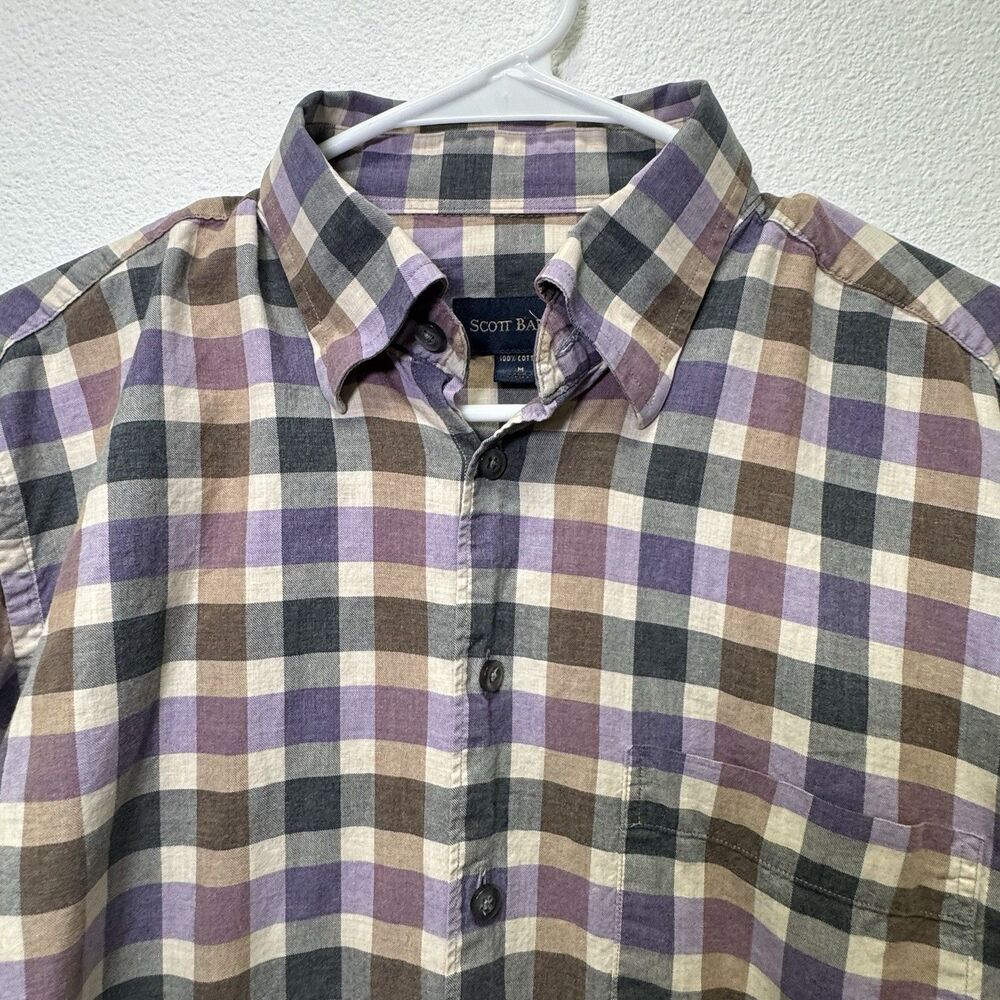 Scott Barber Shirt Mens M Purple Gray Plaid Check 100% Cotton Button Long Sleeve